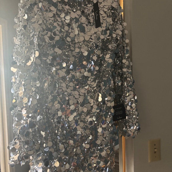 Lulus Brilliant Behavior Silver Sequin Backless Mini Dress - Size M - Picture 2 of 3
